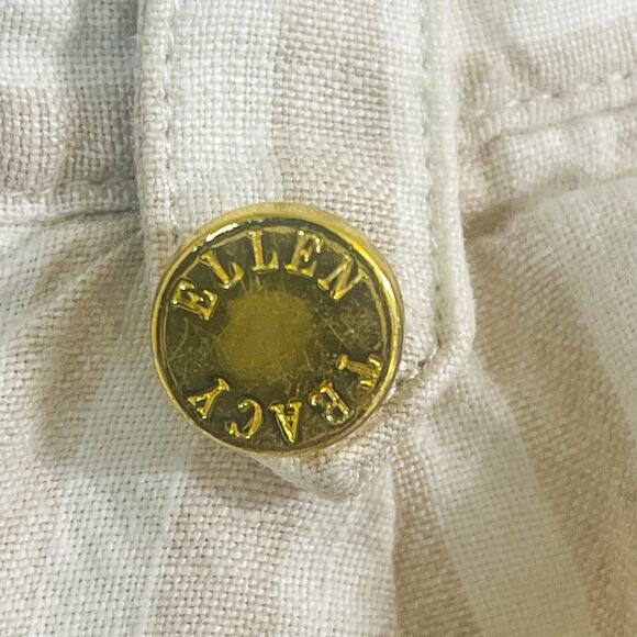 Ellen Tracy Womens 100% Linen Cropped Pants - Tan White Stripe, Size M - Picture 4 of 7